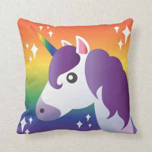 Paarse Unicorn Emoji Sparkle met Rainbow Pillow Kussen