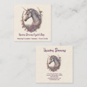 Paarse Unicorn en Flowers Vierkante Visitekaartje (Voorkant / Achterkant)