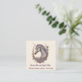 Paarse Unicorn en Flowers Vierkante Visitekaartje (Staand voorkant)