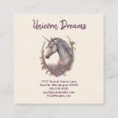 Paarse Unicorn en Flowers Vierkante Visitekaartje (Achterkant)