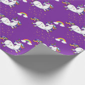Paarse Unicorn en Golden Stars Cadeaupapier (Hoek)