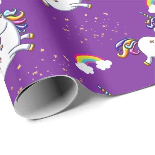 Paarse Unicorn en Golden Stars Cadeaupapier (Rol Hoek)