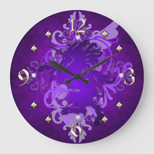 Paarse Unicorn Fantasy Clock Grote Klok (Voorkant)