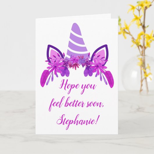 Paarse Unicorn Floral Kaart (Gele Bloem)