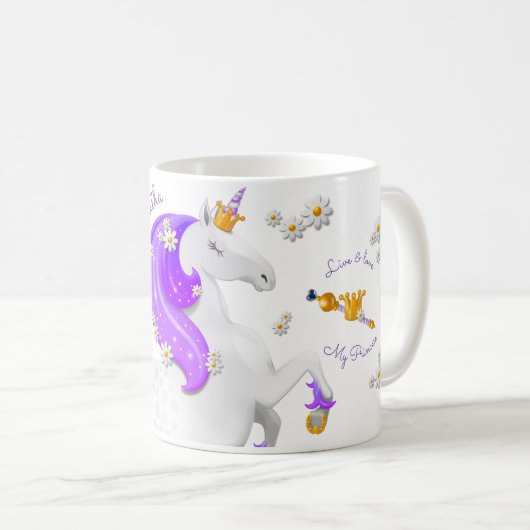 Paarse Unicorn Flowers en een Golden Crown Mok (Voorkant rechts)