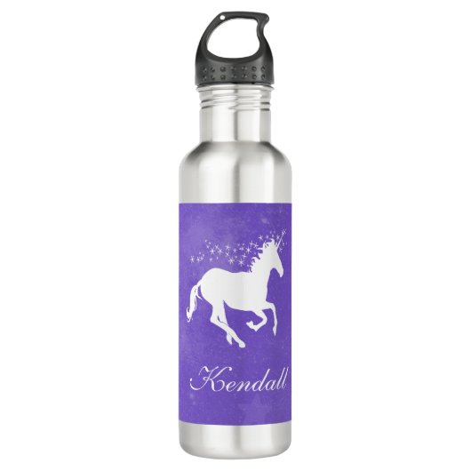 Paarse Unicorn - Gepersonaliseerd Waterfles (Voorkant)