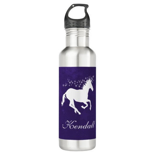 Paarse Unicorn - Gepersonaliseerd Waterfles (Voorkant)