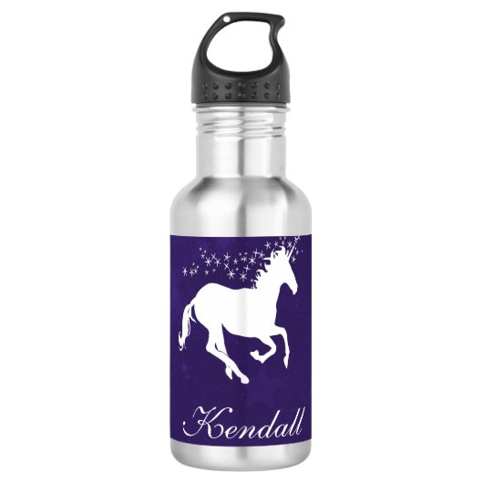 Paarse Unicorn - Gepersonaliseerd Waterfles (Voorkant)