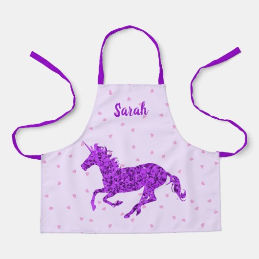 Paarse Unicorn Girls Kitchen Schort (Voorkant)