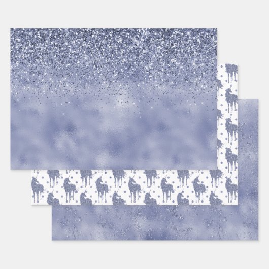 Paarse Unicorn Glitter Inpakpapier Vel (Set)