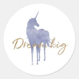 Paarse Unicorn Gold Glitter Dream Big Sparkle Ronde Sticker