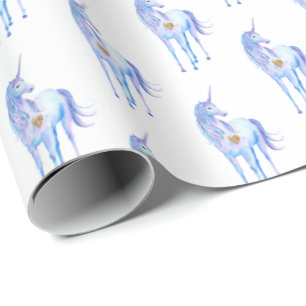 Paarse Unicorn Gold Glitter Heart Cadeaupapier