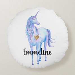 Paarse Unicorn Gold Glitter Heart Rond Kussen