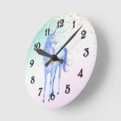 Paarse Unicorn Gold Glitter Heart Ronde Klok (Hoek)