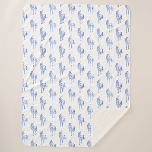 Paarse Unicorn Gold Glitter Heart Sherpa Deken (Voorkant)