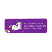 Paarse Unicorn, goudsterren en regenboog Etiket (Voorkant)