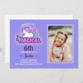 Paarse Unicorn Magical Any Age 6e verjaardag Foto Kaart (Voorkant / Achterkant)