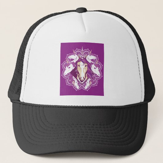 Paarse Unicorn Mandala Trucker Pet (Voorkant)