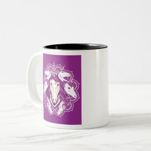 Paarse Unicorn Mandala Tweekleurige Koffiemok (Voorkant links)