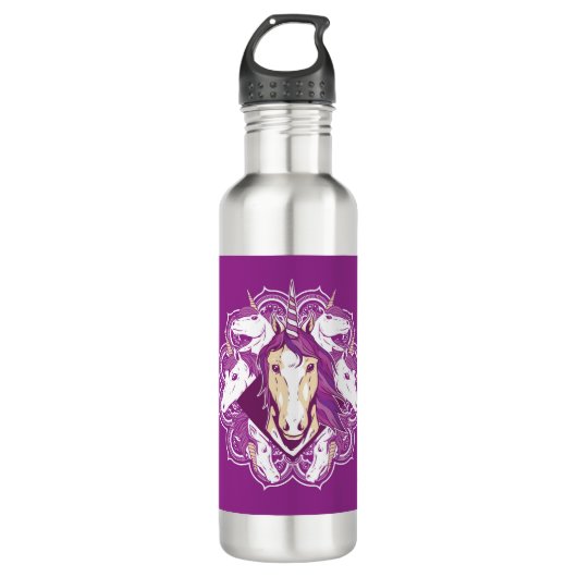 Paarse Unicorn Mandala Waterfles (Voorkant)