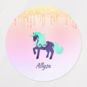 Paarse Unicorn met Faux Glitter op Pastels Labels (Design 1)