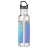 Paarse Unicorn met Glitter op Blauwgroen en Paars Waterfles (Achterkant)