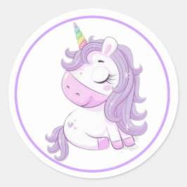 Paarse Unicorn met Paars Lijst Ronde Sticker