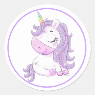 Paarse Unicorn met Paars Lijst Ronde Sticker