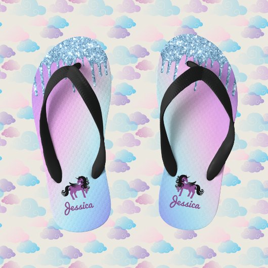 Paarse Unicorn met pastelregenbooglitter Kinder Teenslippers