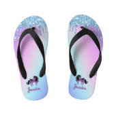 Paarse Unicorn met pastelregenbooglitter Kinder Teenslippers (Voetbed)