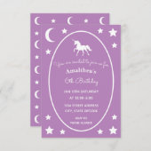 Paarse Unicorn Moon en Stars Uitnodiging (Voorkant / Achterkant)