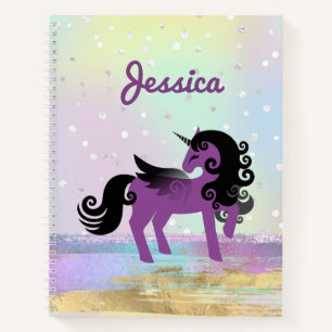 Paarse Unicorn op een Pastel Faux Glitter Cloud No Notitieboek