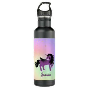 Paarse Unicorn op pasteelregenboog en sterren Waterfles