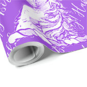 Paarse unicorn Pattern Happy Birthday Text Cadeaupapier (Rol Hoek)