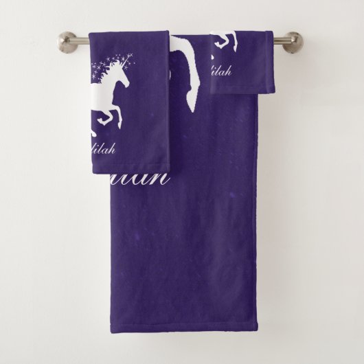 Paarse Unicorn persoonlijke dodenset Bad Handdoek (Insitu)