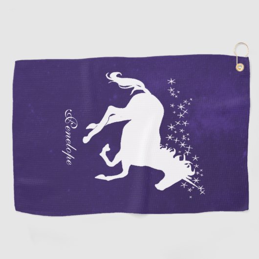 Paarse Unicorn Persoonlijke Golfhanddoek (Horizontaal)