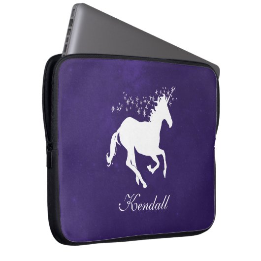 Paarse Unicorn persoonlijke laptophoes Laptop Sleeve (Voorkant Rechts)