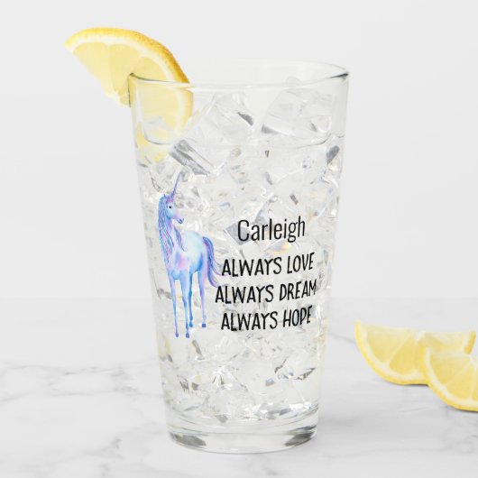 Paarse Unicorn Persoonlijke Love Dream Hope Glas (Voorkant ijs)