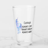Paarse Unicorn Persoonlijke Love Dream Hope Glas (Voorkant)