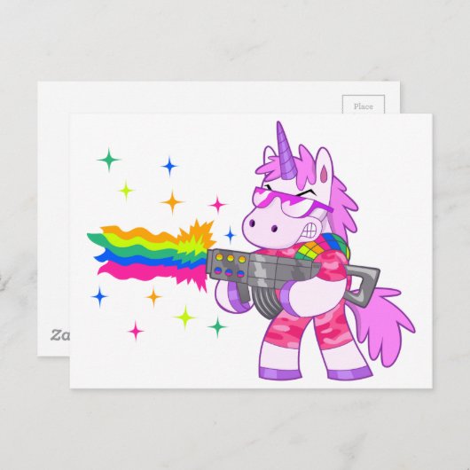 Paarse Unicorn - Pistool Briefkaart (Voorkant / Achterkant)