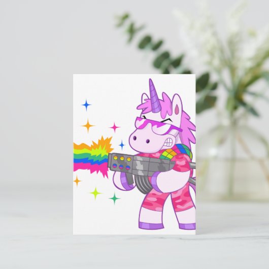Paarse Unicorn - Pistool Briefkaart (Staand voorkant)