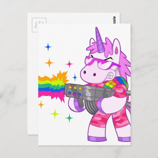 Paarse Unicorn - Pistool Briefkaart (Voorkant / Achterkant)