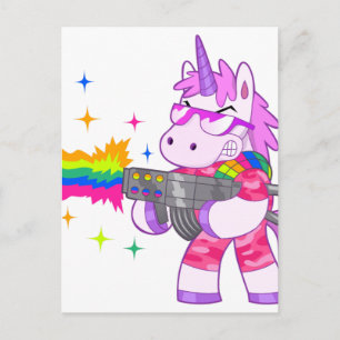 Paarse Unicorn - Pistool Briefkaart