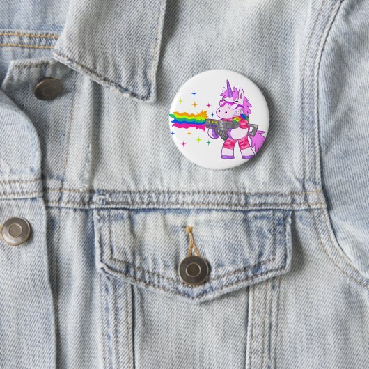 Paarse Unicorn - Pistool Ronde Button 5,7 Cm (In situ)