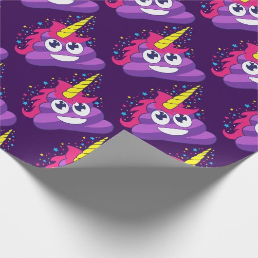 Paarse Unicorn Poop Emoji Cadeaupapier (Hoek)