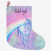 Paarse Unicorn Rainbow Waterverf Naam Grote Kerstsok (Voorkant)