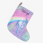 Paarse Unicorn Rainbow Waterverf Naam Grote Kerstsok (Voorkant (Hangend))