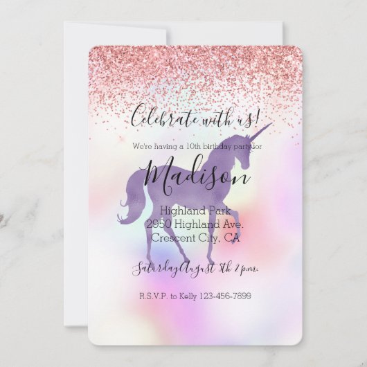 Paarse unicorn regenboogroze glitter Sparkle Kaart (Voorkant)