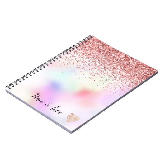 Paarse unicorn regenboogroze glitter Sparkle Notitieboek (Linkerzijde)