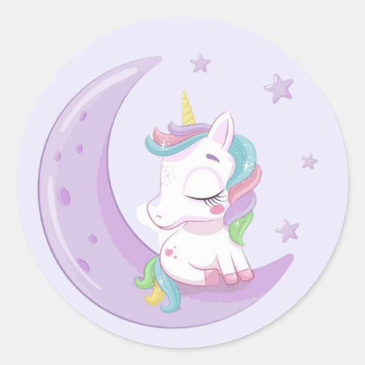 Paarse Unicorn Ronde Sticker (Voorkant)